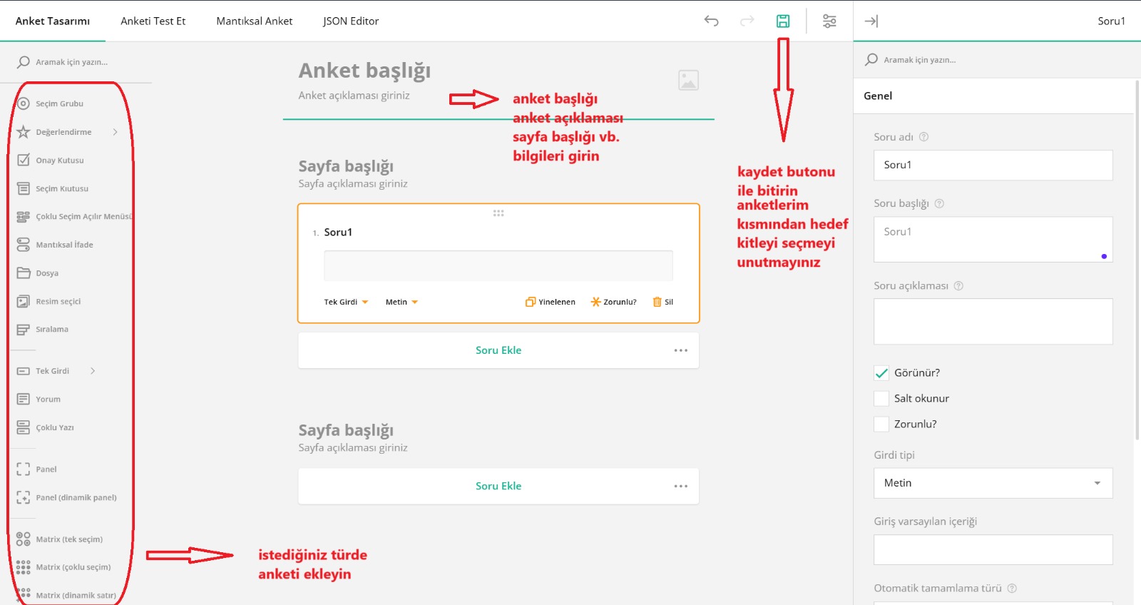 Anket oluşturma rehberi
